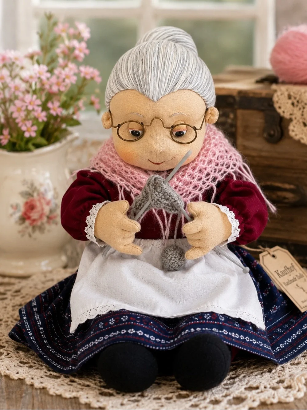 Vintage German Oma & Opa Handmade Cloth Dolls Kaufhof Grandparents Set